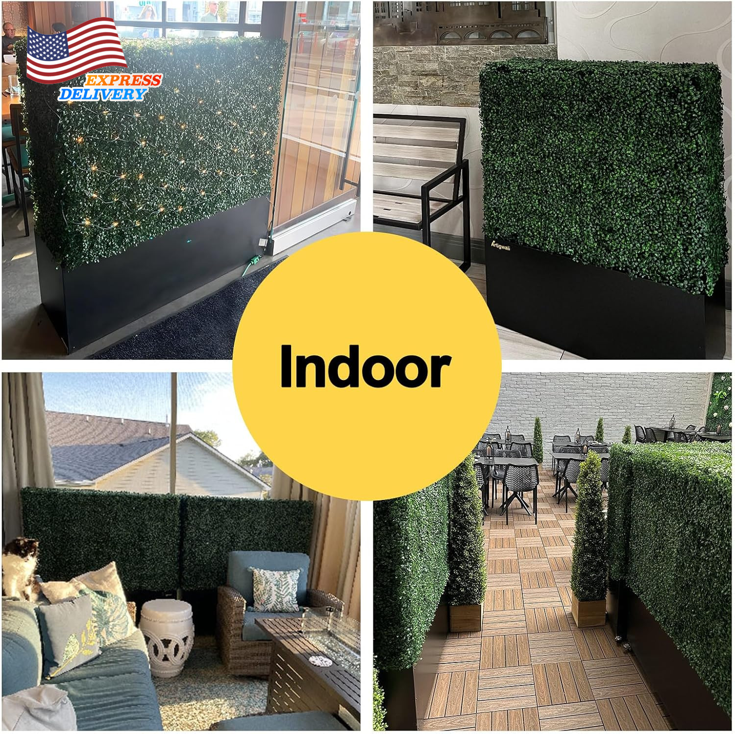 Artificial Hedge Wall, Boxwood Grass Panels with Planter 50Lx48Hx14D