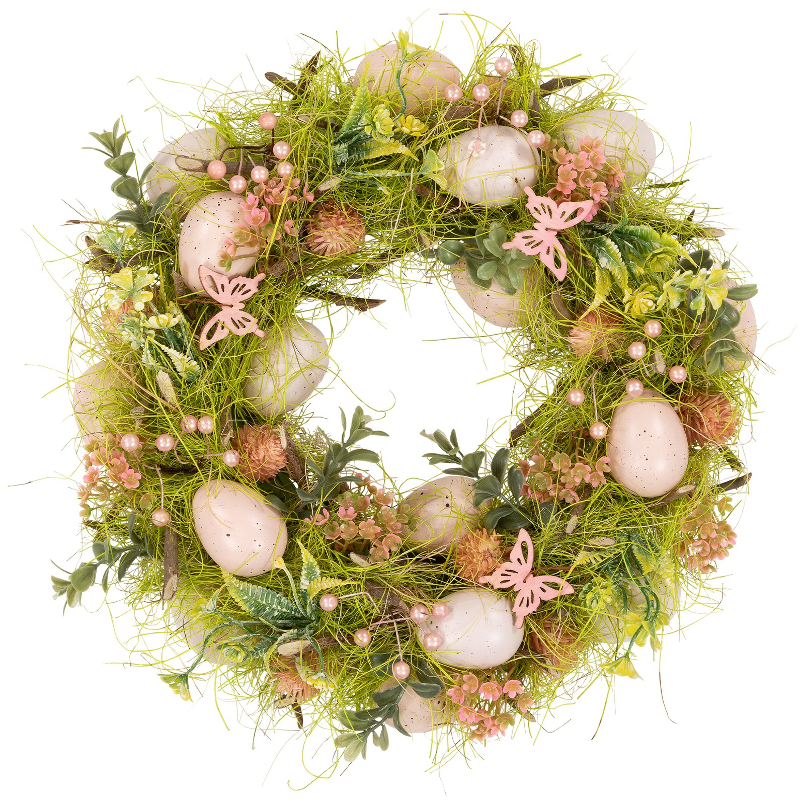 Northlight Easter Eggs with Butterflies Artificial Spring Wreath 13″ Green Pink