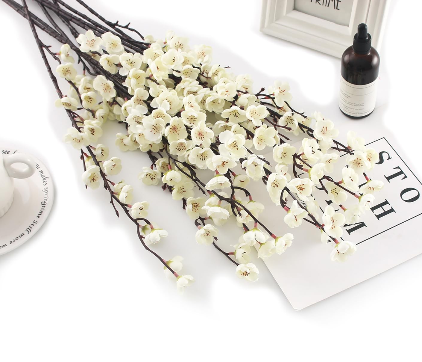 5 Pcs Artificial Plum Blossom Fake Wintersweet Long Stem Plastic Flowers Home…