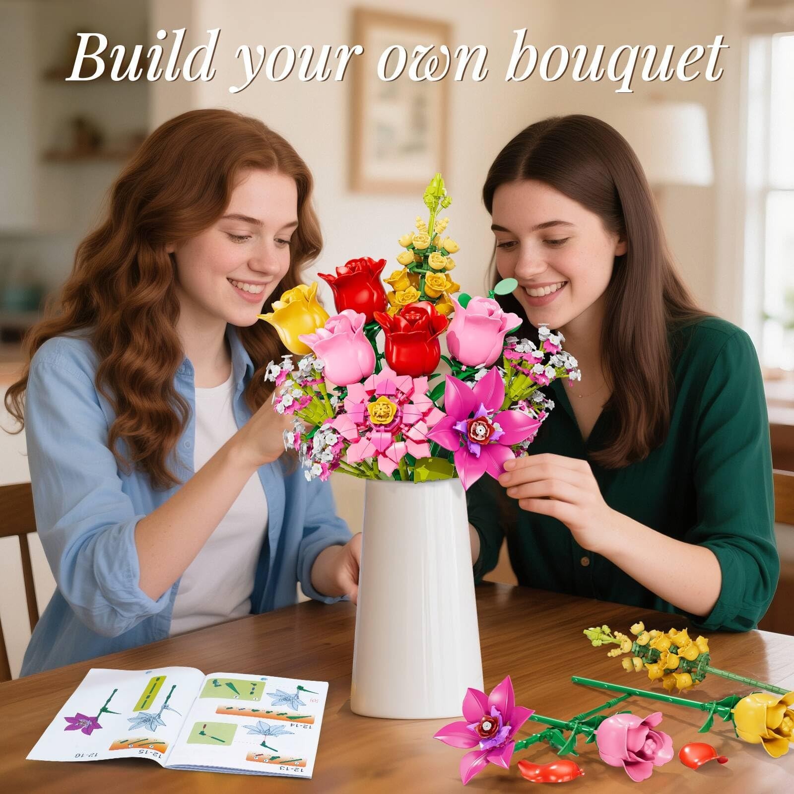 Pink Roses Building Set – 765 PCS Botanical Block Toy for Home Decor & Gifts