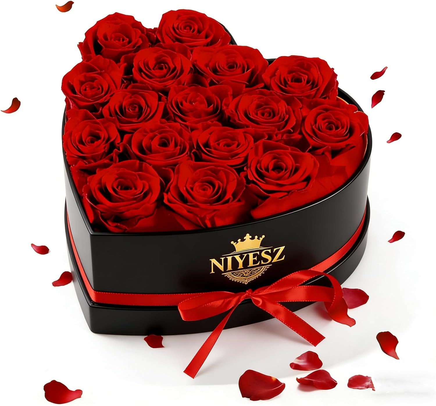 Preserved Forever Roses Heart Shaped Box 16 Real Eternal Flowers Gift | 16 Red