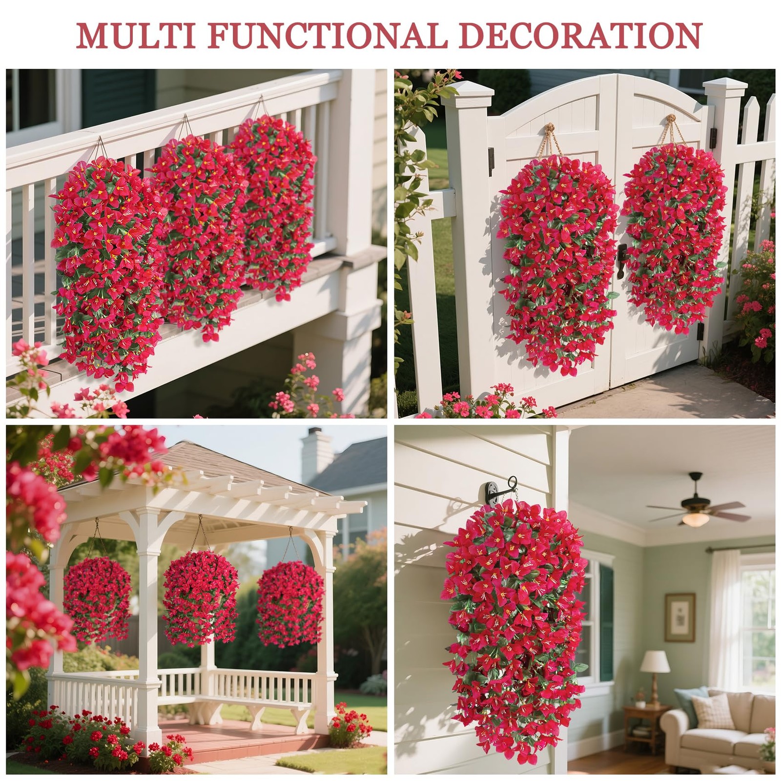 3 Pcs Artificial Hanging Bougainvillea Flowers for Outdoors, Fake Hanging Pla…