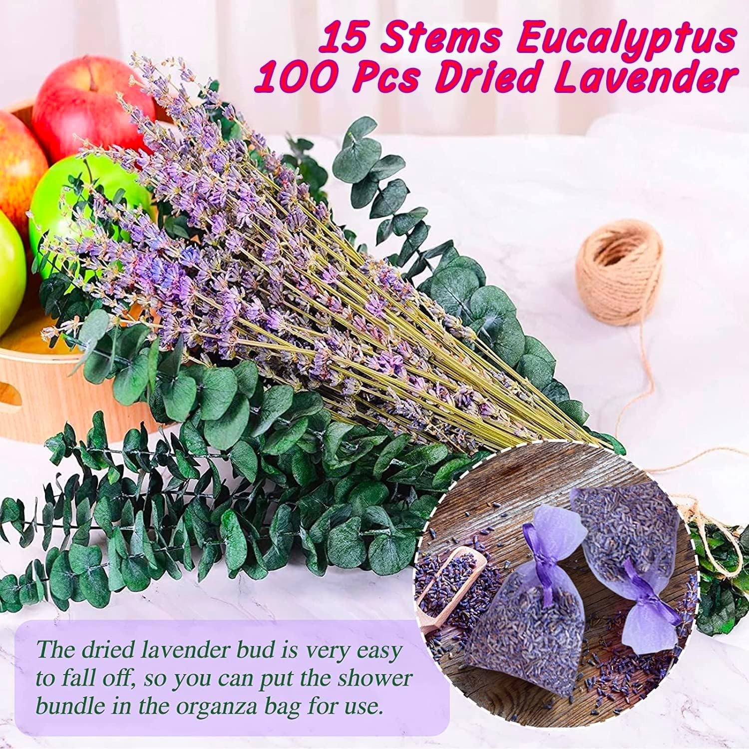 115 Pcs Eucalyptus Stems & Lavenders Flowers Bundles for Shower, 17” Upgrade Ha