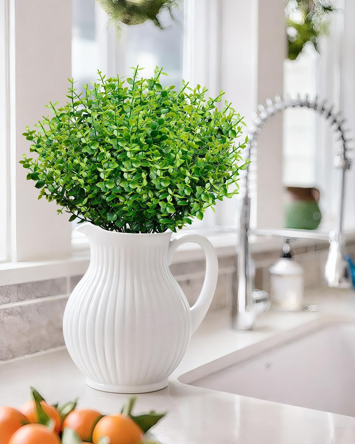 20 Bundles Artificial Greenery Boxwood Stems Outdoor UV Resistant, Fake Plastic