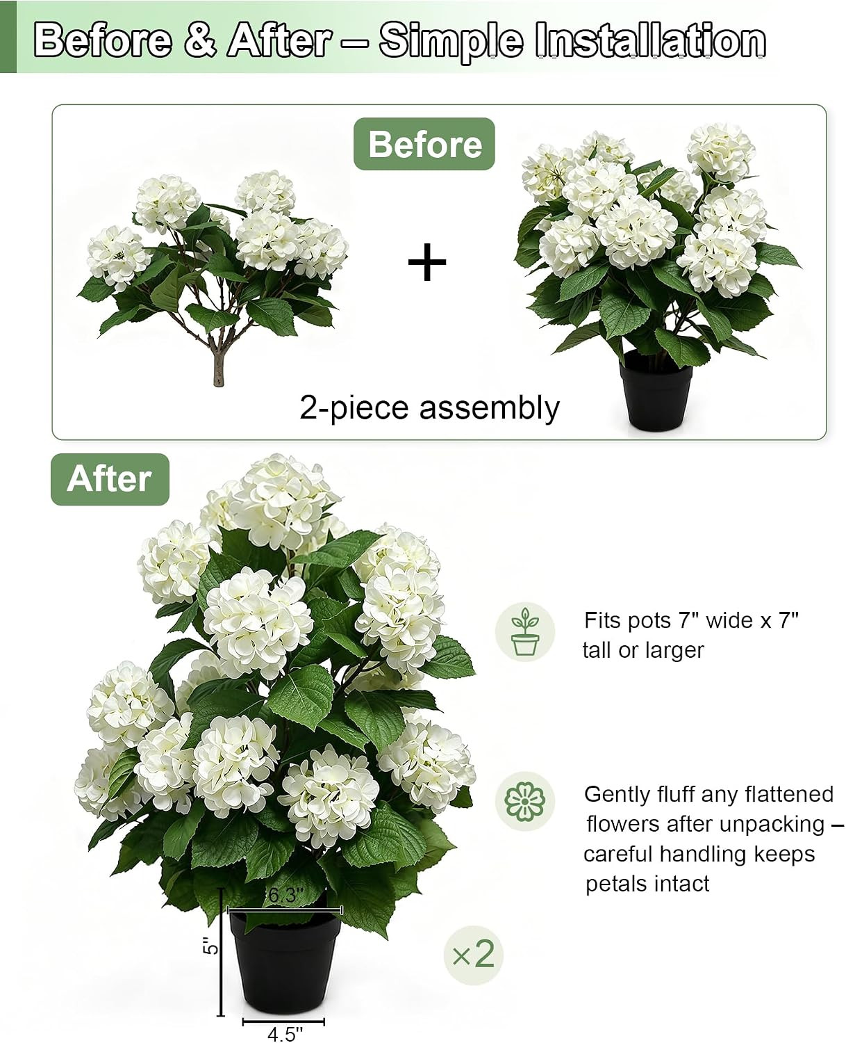 Artificial Hydrangea Tree 29.9″ Tall Set of 2, Faux Hydrangea Flowers in Pot, UV