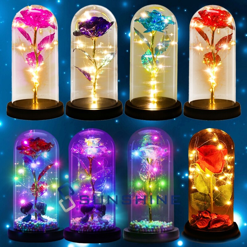 Gold Plated 24k Dipped Rose Flower In Glass Dome Romantic Gift Love For Mom Girl