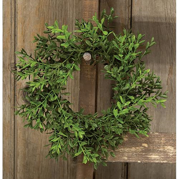 New England Boxwood Candle Ring / Mini Wreath 3.5″ Inner Diameter Greenery