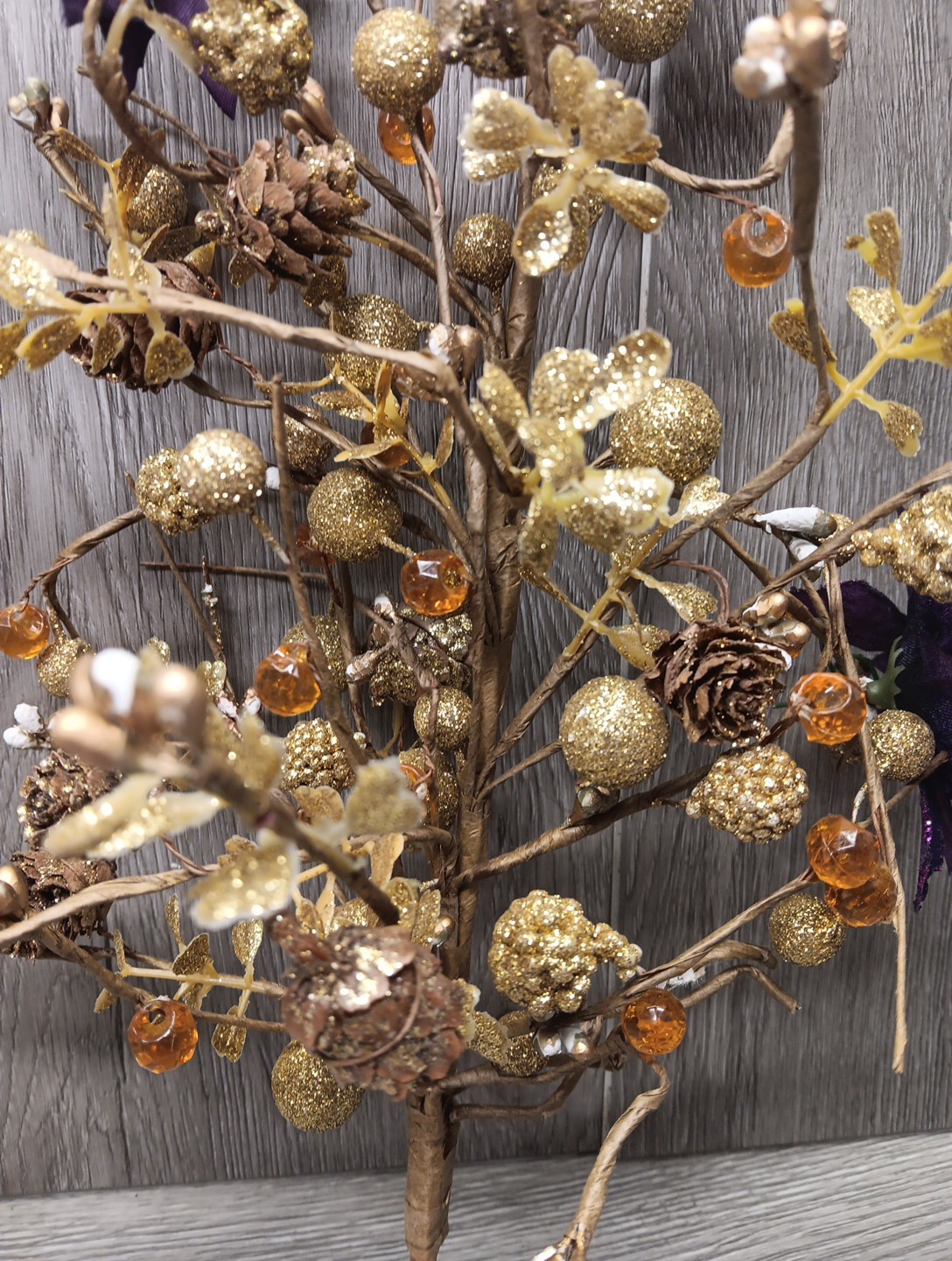 Gold Glitter, Pine Cones, Berries, Beads, Wired 15″ Spray – Holiday-Craft 2Pc