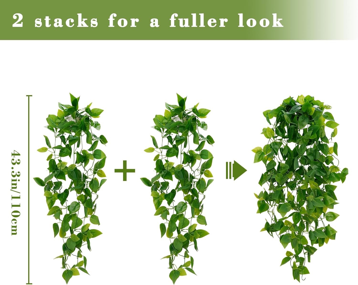 BLEUM CADE Fake Hanging Plants, 2pcs Artificial Hanging Plant, Faux Pothos Vines