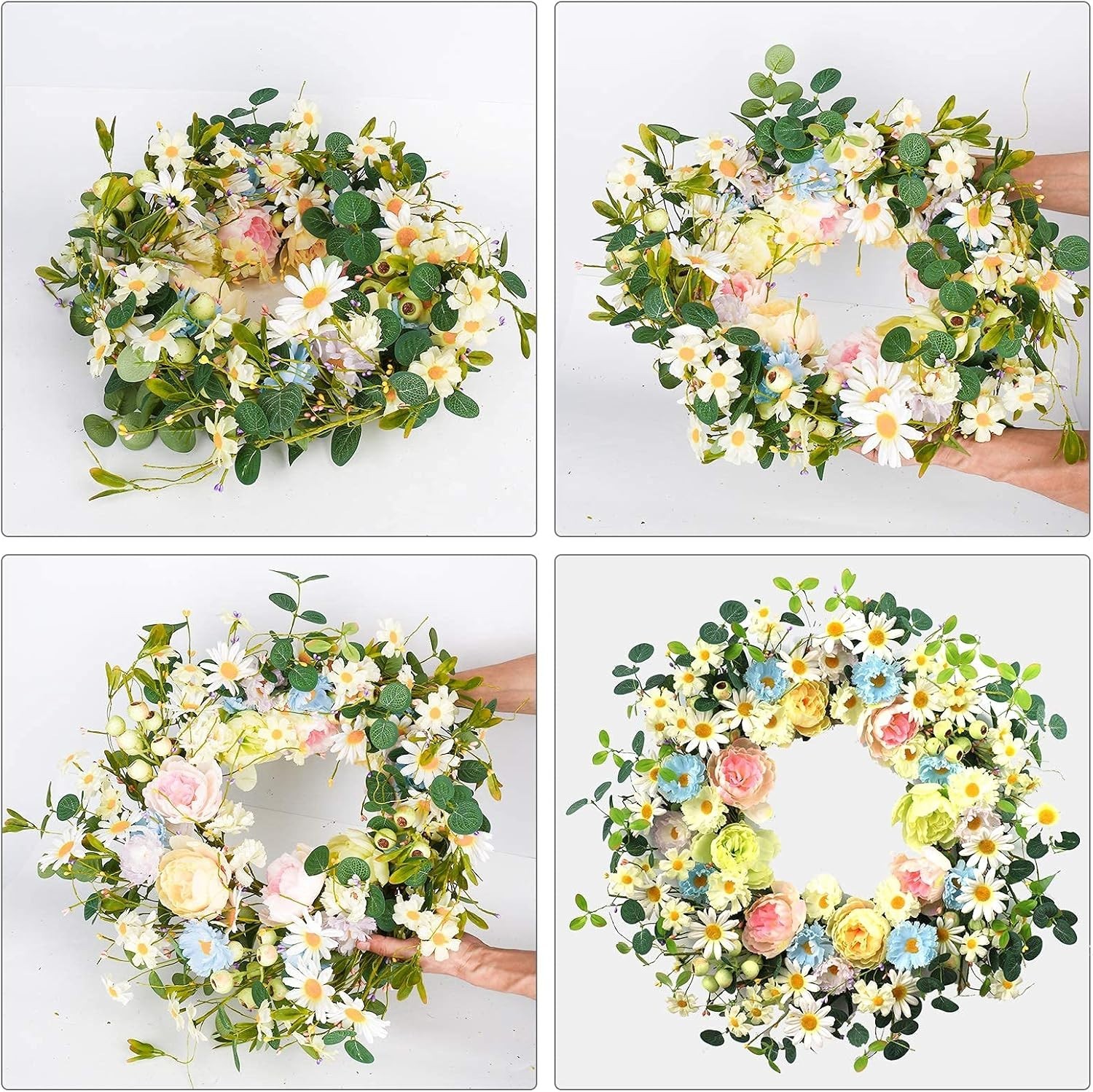 24″ Colorful Floral Wreath – Artificial Daisy & Rose for Spring/Summer Decor