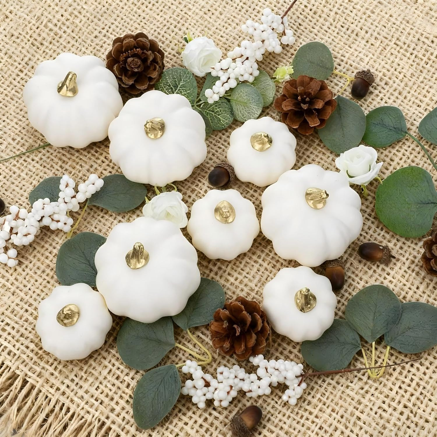 Artificial Pumpkin Eucalyptus Leaves Fall Decor, 56 PCS Fall Harvest Decorations