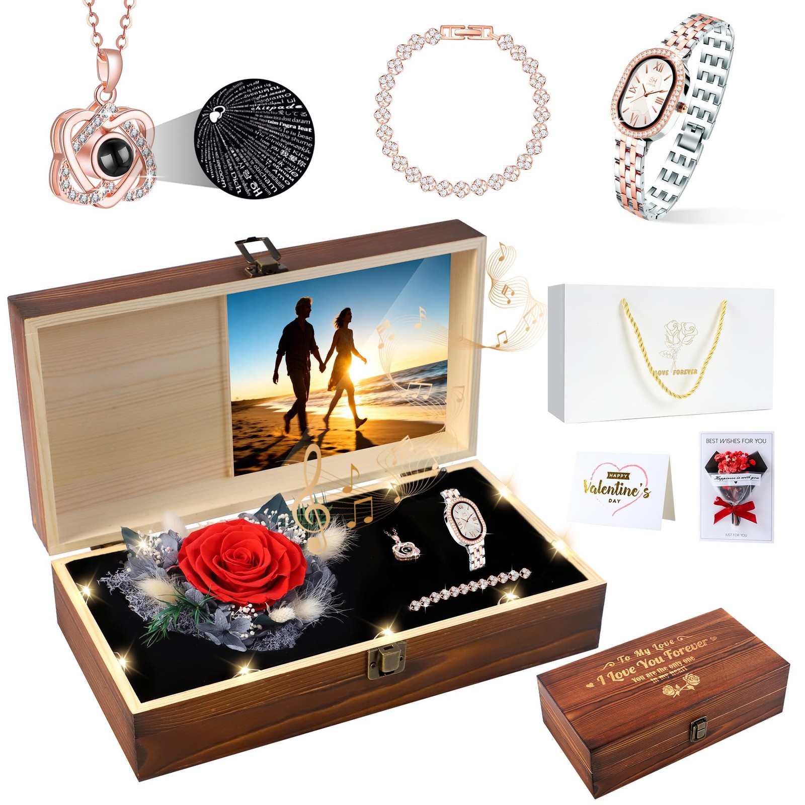 Pasuvsigr Preserved Rose Gift Set for Wife Women, Forever Rose with 100 Langu…