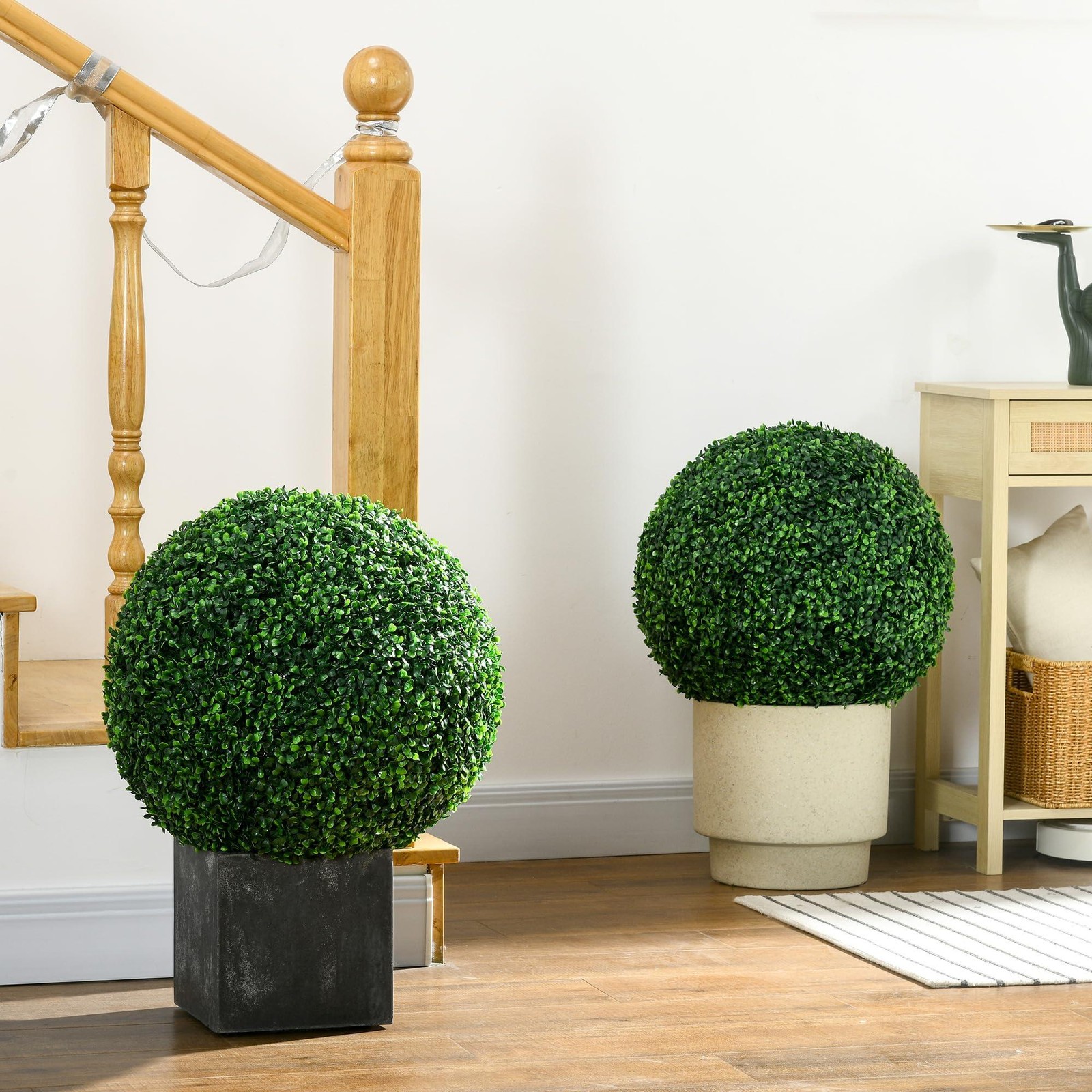 HOMCOM Artificial Boxwood Topiary Ball Set of 2 19.7 Inch Faux Plant, UV-Protect