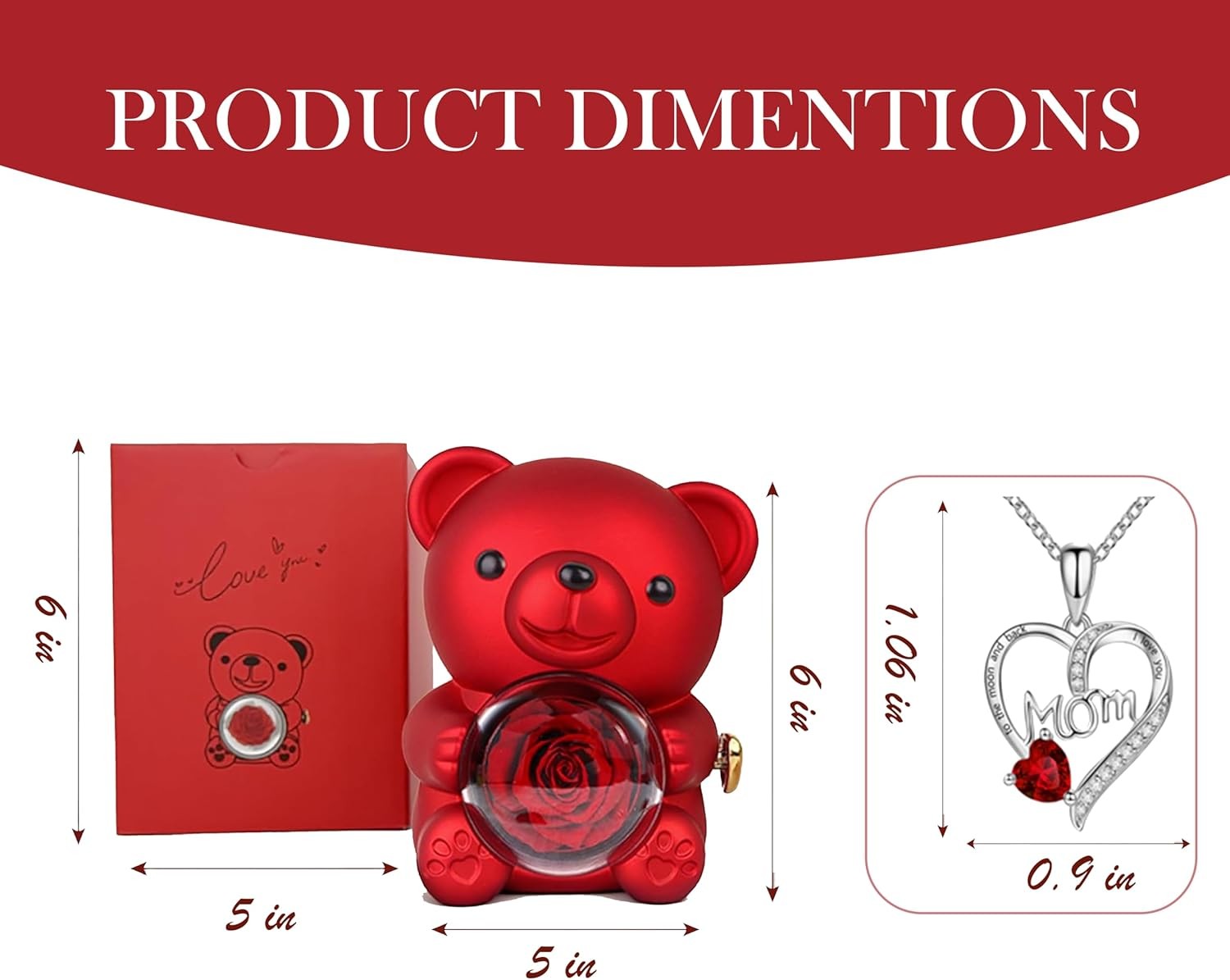 Cute Teddy Bear with Preserved Rose Gifts for Mom,Romantic Rose Flower Bear Tedd