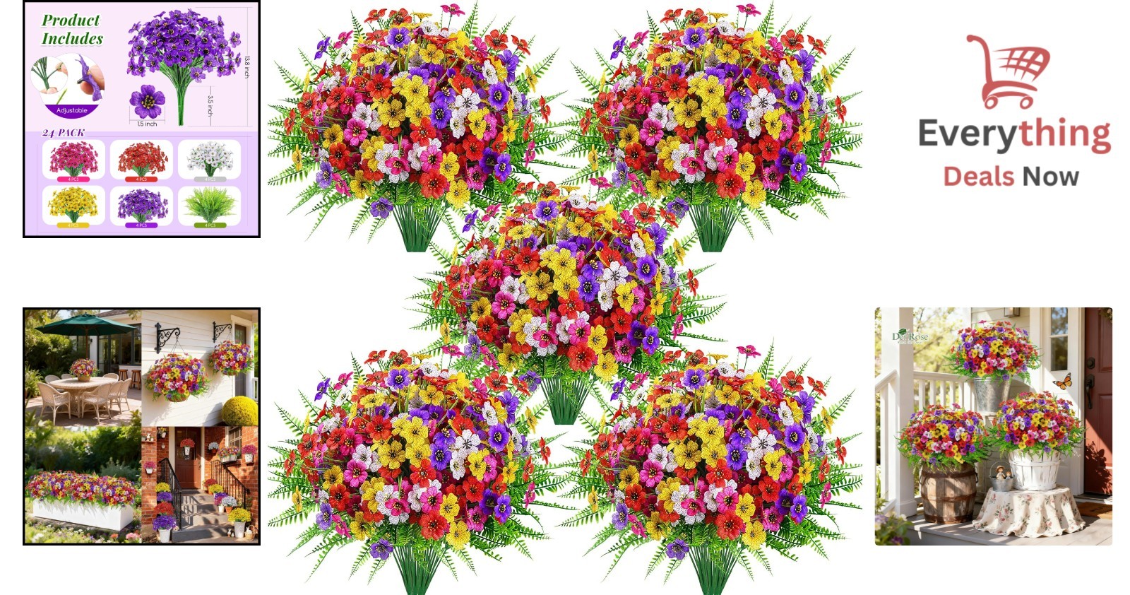 24 Pcs Artificial Flowers for Outdoors Faux Ferns UV Resistant Spring Yard Decor