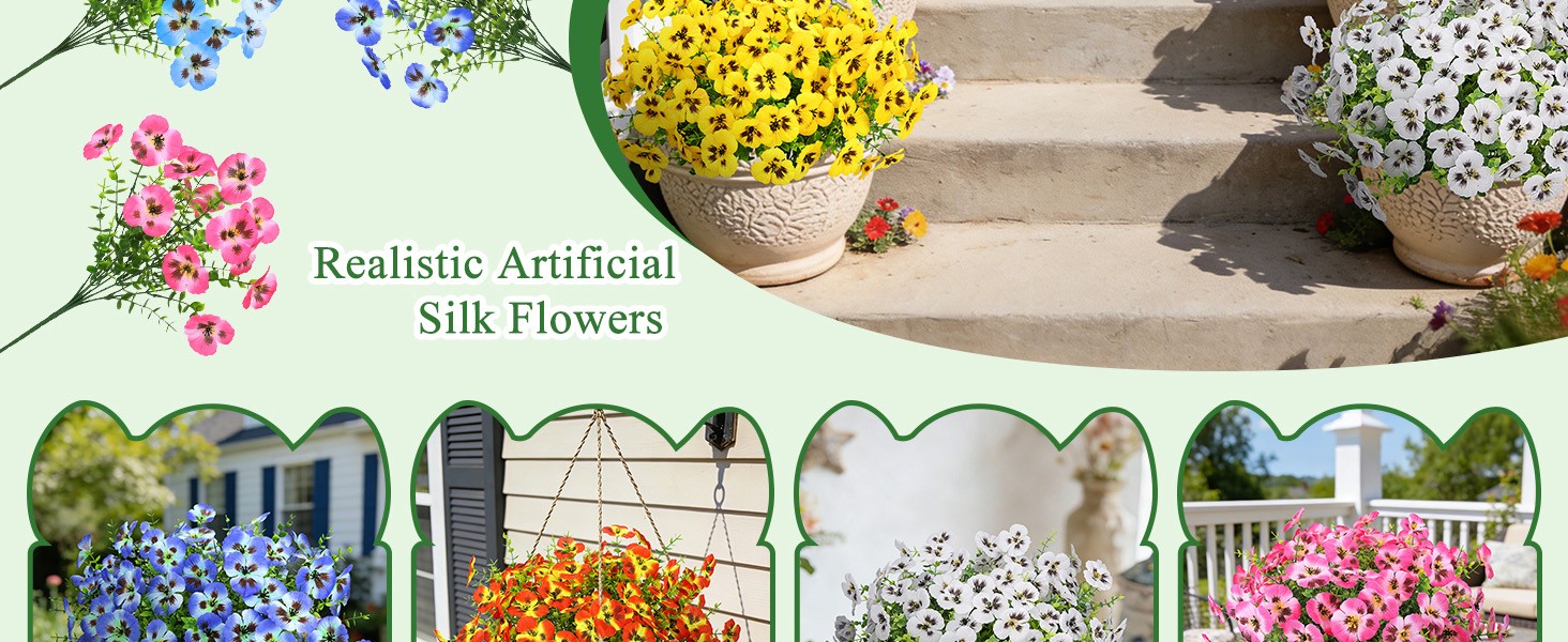20 Bundles Artificial Pansy Flowers for Outdoors, Mixedcolor | Fake pansies silk