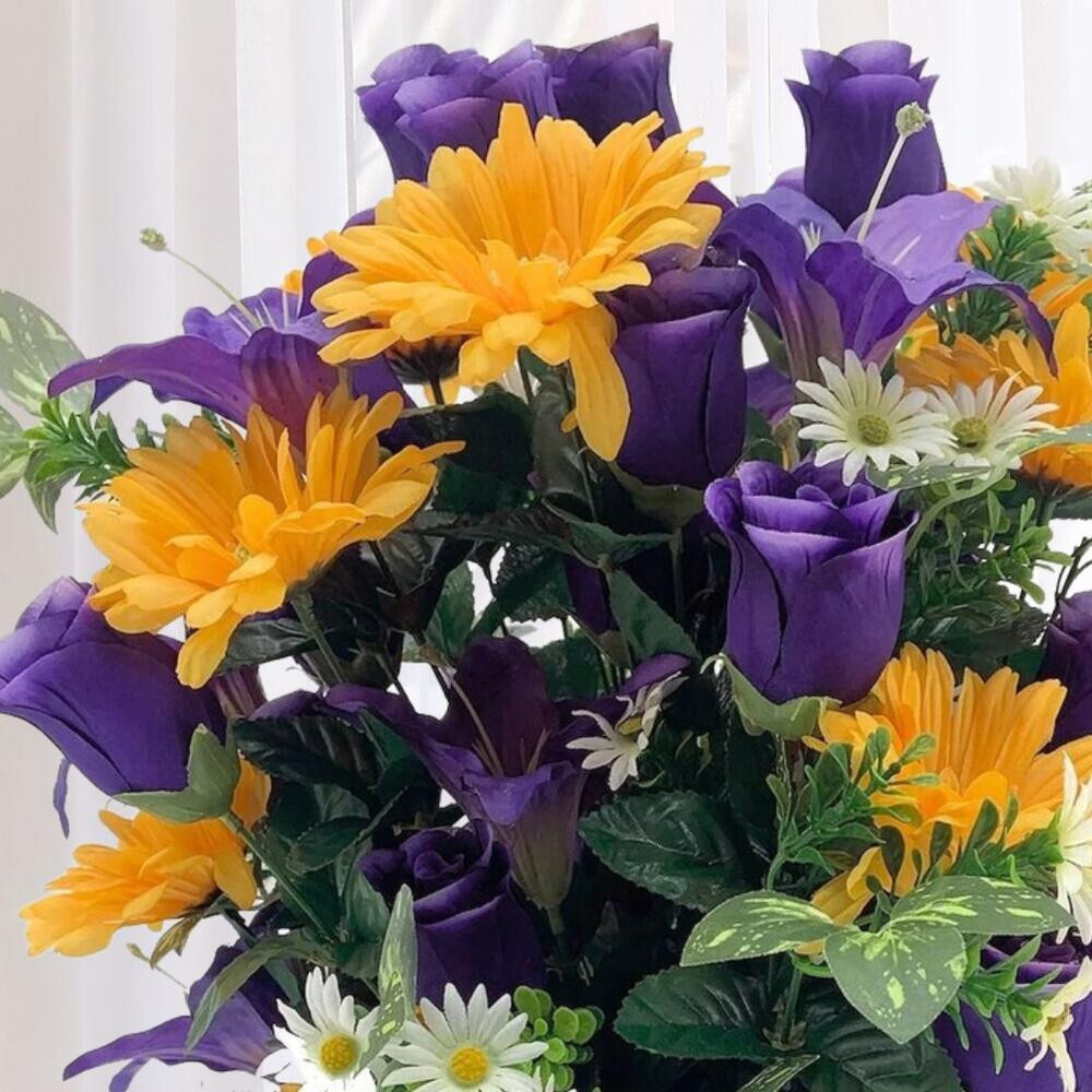 Artificial Purple and Golden Yellow Lily, Daisy, Rose 27″ Floral Bush