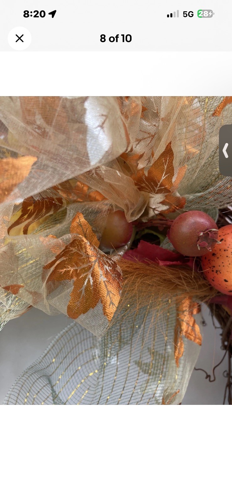 Sunflower Grapevine Country Rustic Wreath w Chinese Lanterns Pomegranate, ferns