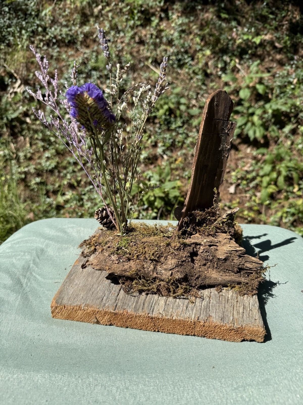 Fairy Door Forest Arrangement With Dried Flowers, Stepping Stones And Candle