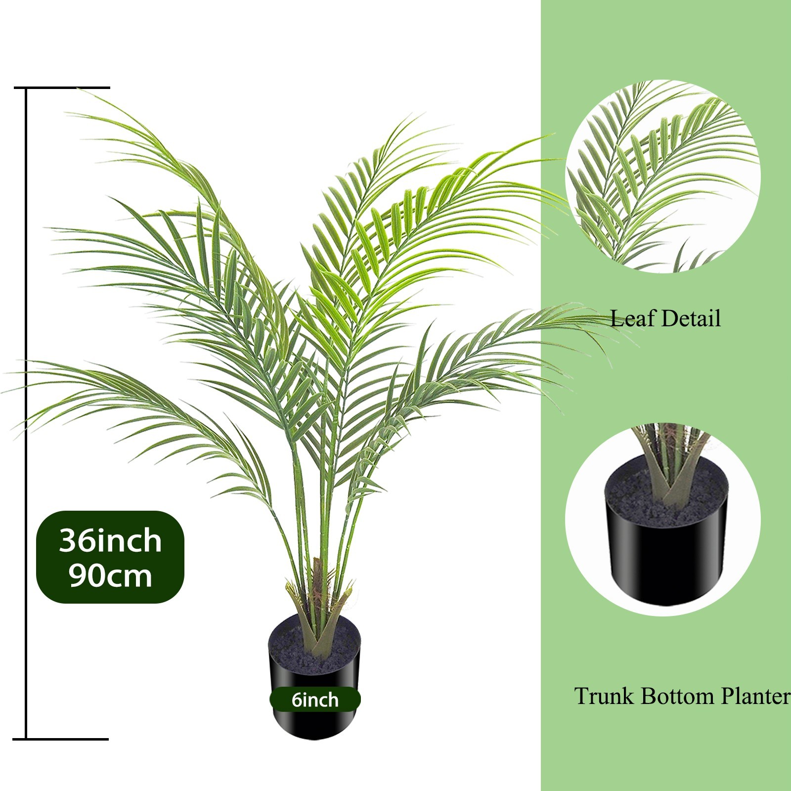 2 Pack 3ft Single Stem Artificial Areca Palm Tree, Fake Tropical Indoor Outdoor