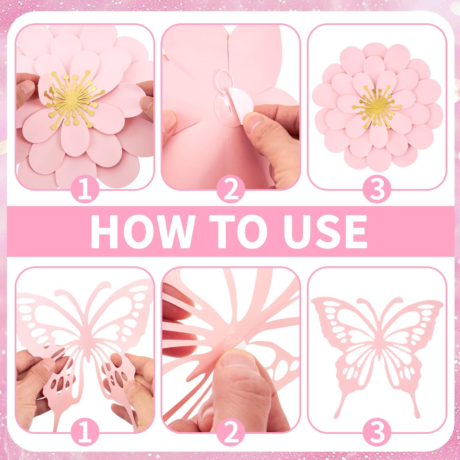 Flower Decoration for Wall 3D Butterfly Flower Bulletin Board Decor Pink Whit…