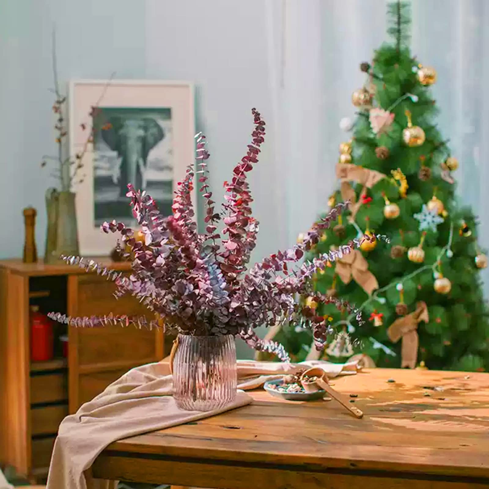 16Pcs Dried Red Eucalyptus Stems 17”, Real Preserved Branches