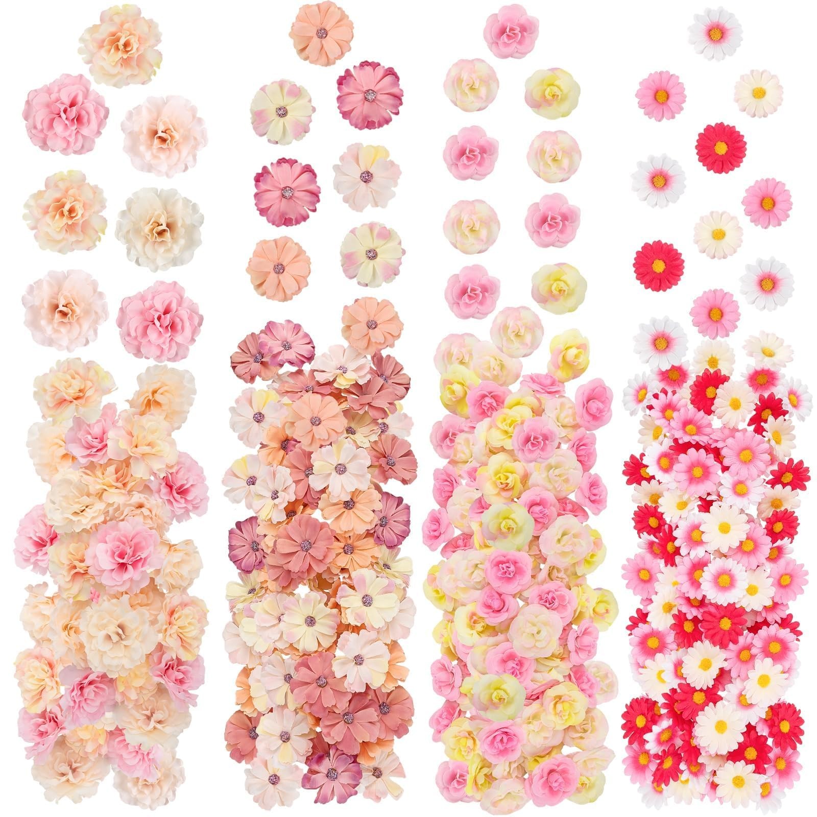 310 PCS Pink Mini Fake Flower Heads Artificial Silk Daisy Buds DIY Crafting