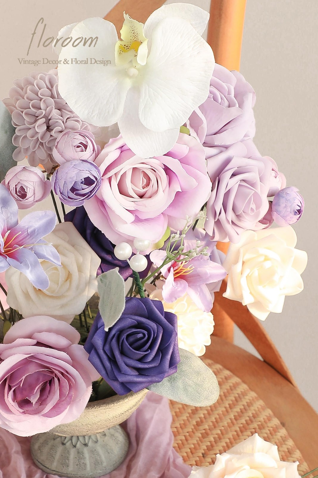 Lilac Lavender Purple Cream Artificial Flowers Fake Roses Dahlias and Greener…