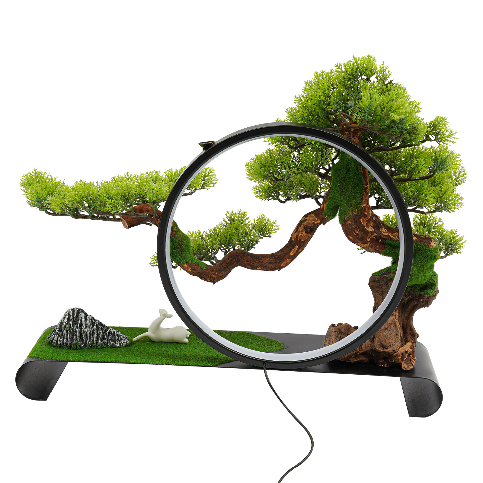 Zen Artificial Pine Tree with Lamp Rings Decoration for Backflow Incense 110V