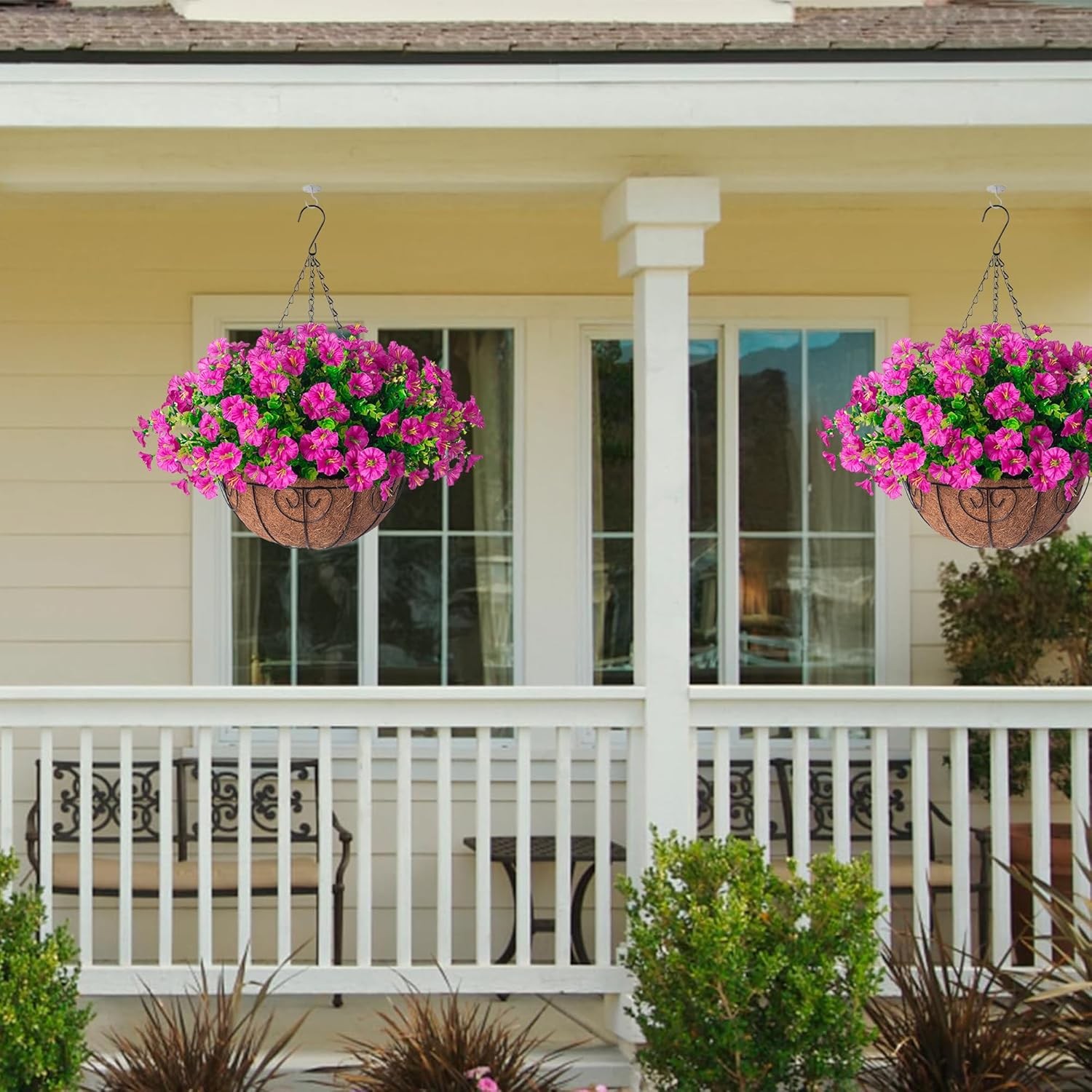 Fake Hanging Flowers Plants Baskets for Outdoor Spring Summer Decoration