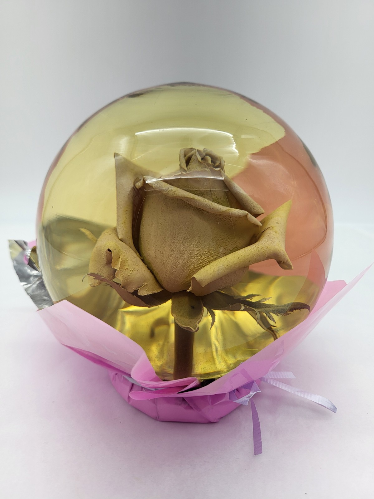 Forever White/ Ivory Rose in 6″ Glass Water Globe