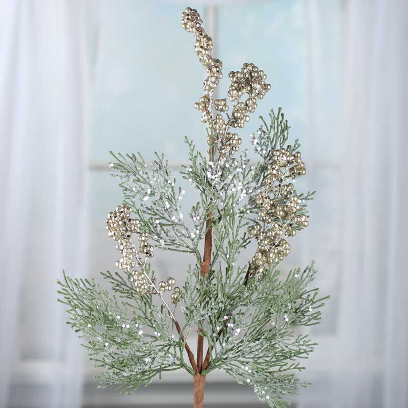 Lot of 2 Frosted Platinum Artificial Berry Juniper 23″ Sprays