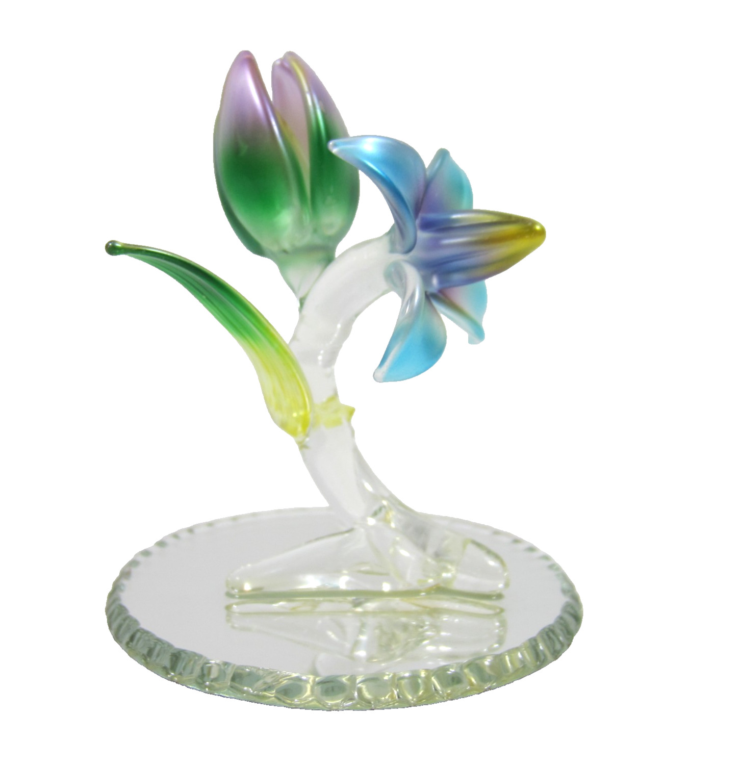 Vintage 90s Frosted Lampwork Glass Tulip Lily Flower Figure Mirror 4″ in Box NEW