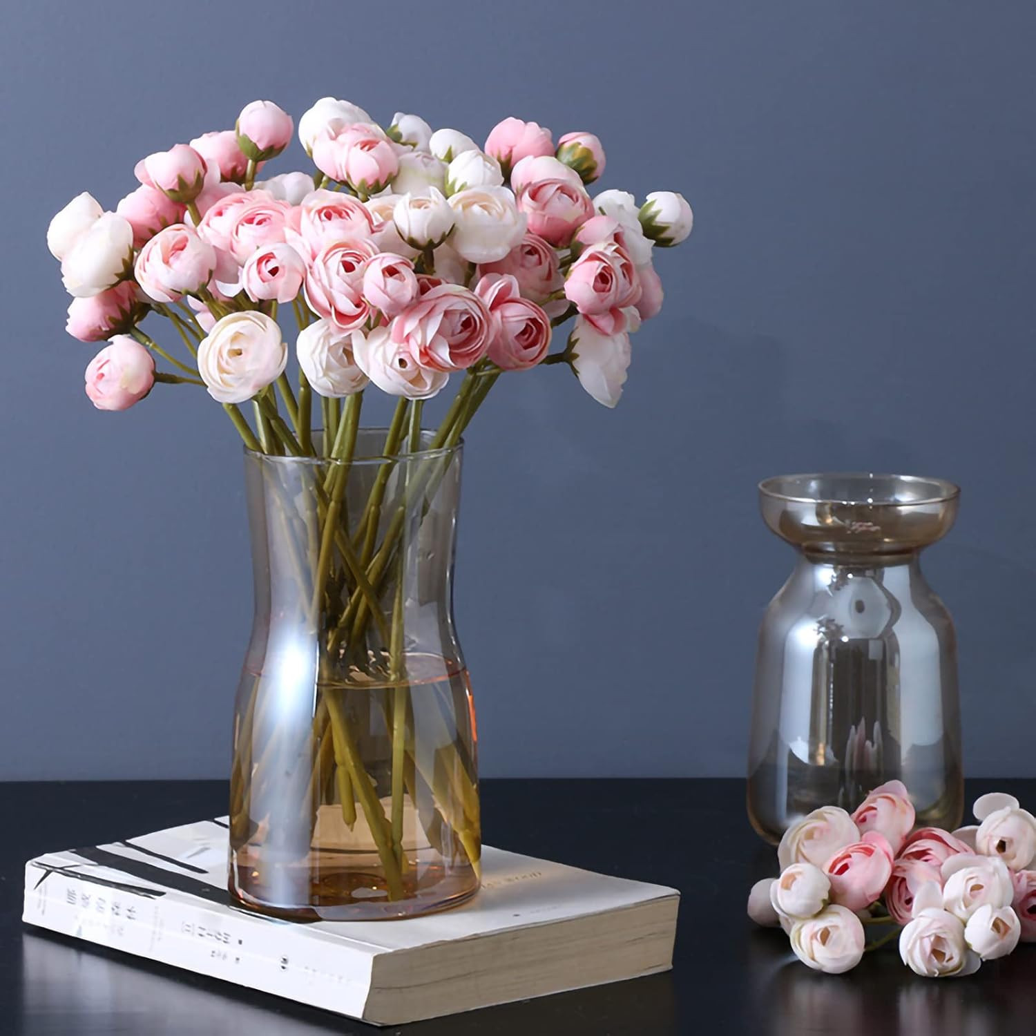 18 Pcs Artificial Silk Rose Flowers Persian Ranunculus Bouquet Asian Buttercup,S