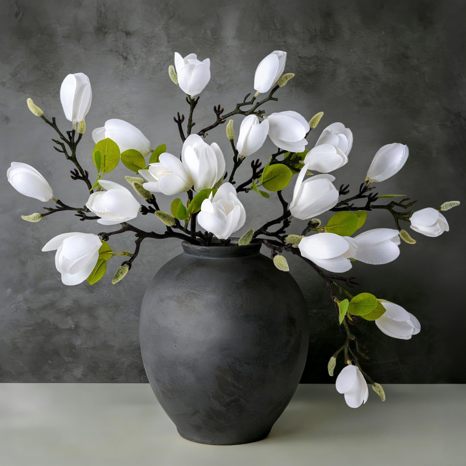 5PCS Artificial Magnolia Flowers Stems, Fake White Magnolia Floral Buds, 26″ …