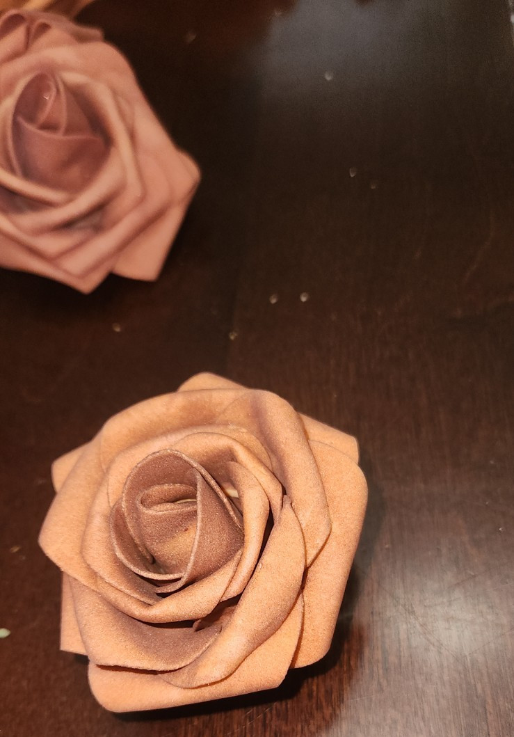 21 Foam Flower Blossom Heads Roses Terracotta Sunset & Burnt Orange Stemless