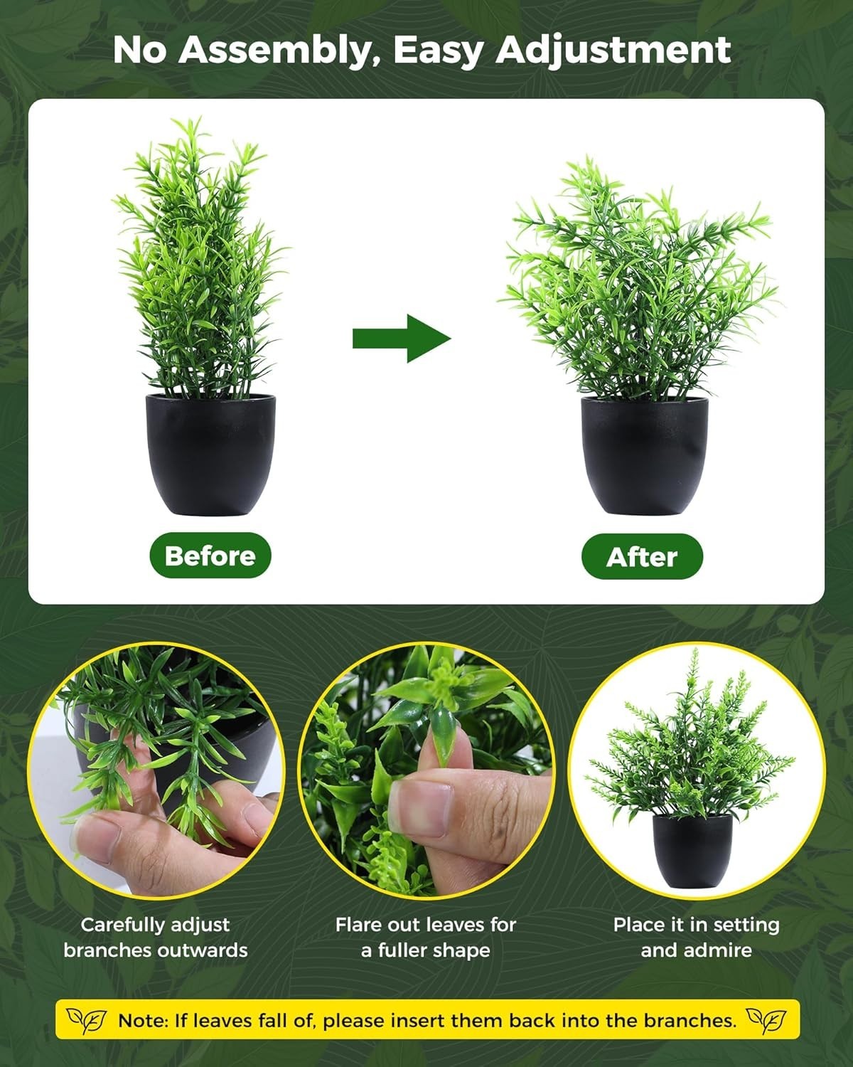Fake Plants 6 Packs Artificial Plants Small Faux Plants Black/White Bathroom