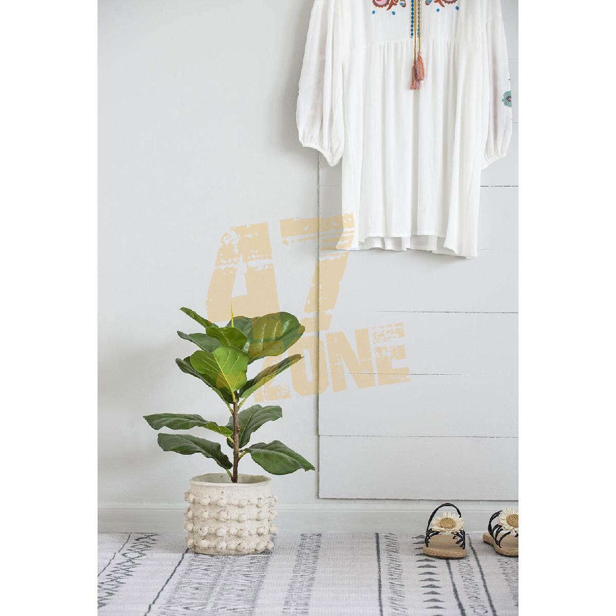 Faux Potted Fiddle Leaf Fig Tree Green Black Artifical Garden Indoor Outdoor