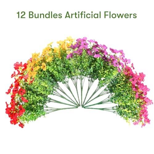 Artificial Flowers for Outdoor Faux Plants Multi Red+rose Red+purple+yellow