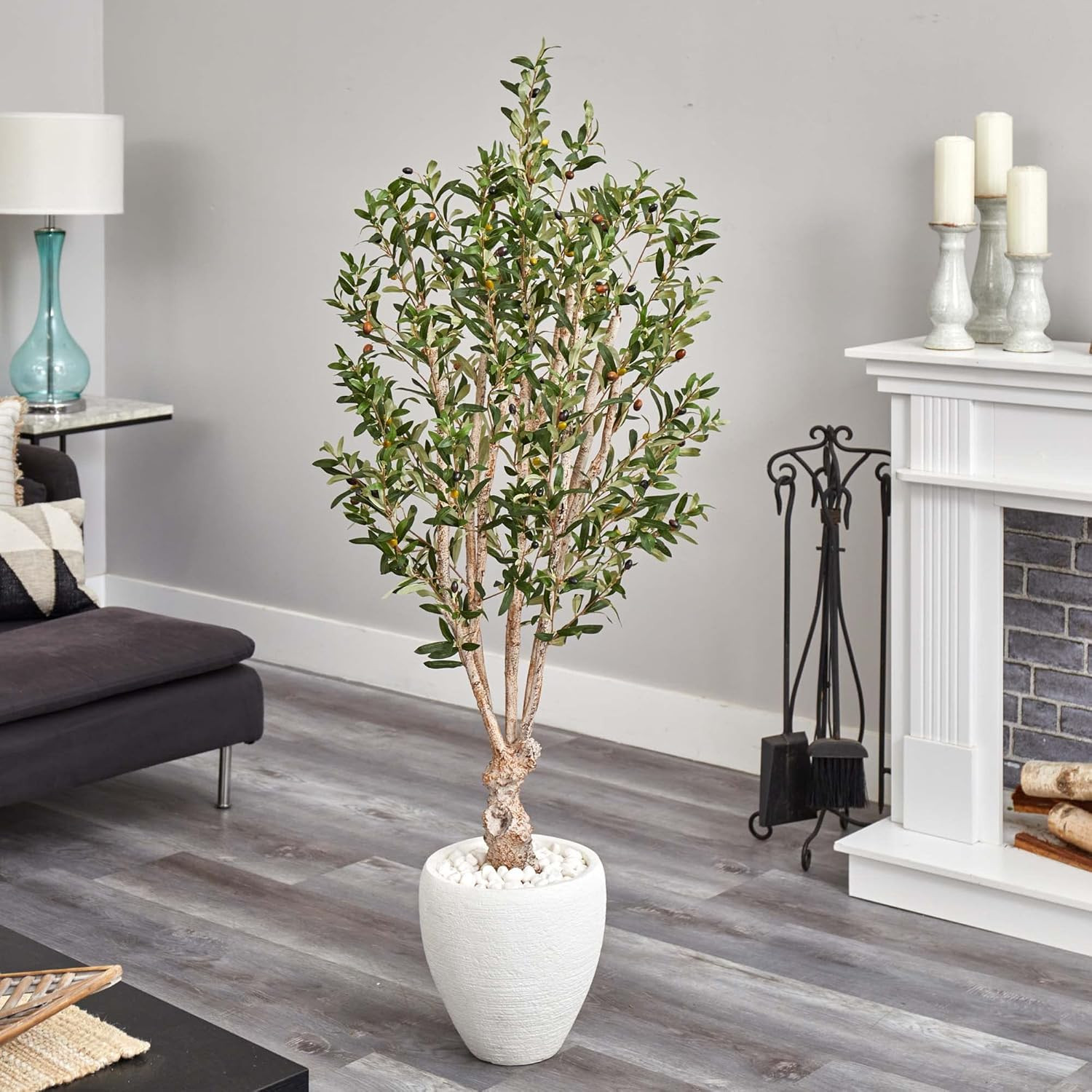 5Ft Olive Artificial Tree in Elegant White Oval Planter for Home Decor