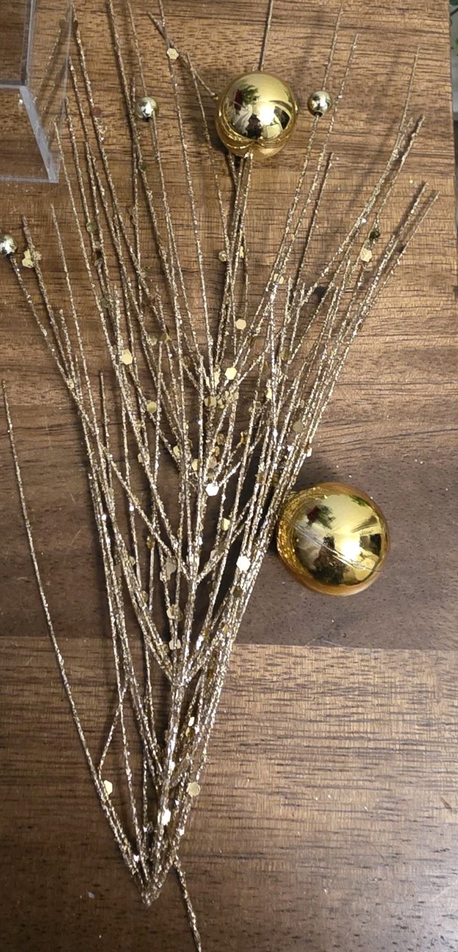 5 Vtg Picks 3 Poinsettia Floral Picks Metallic Gold, Glitter Stems,Ornament Pick