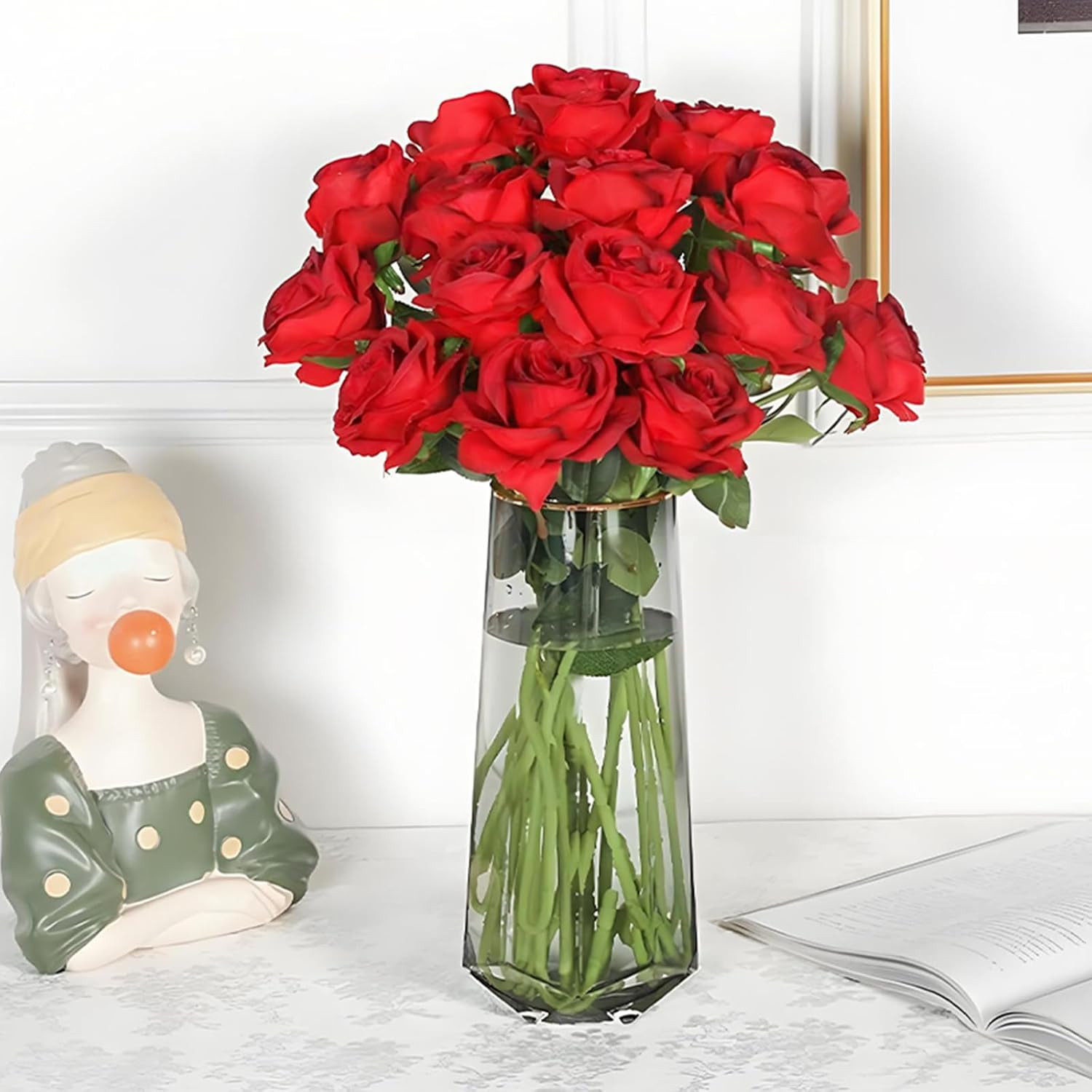 200 Pack Artificial Silk Roses – Rose Red Fake Flowers for Home & Wedding Decor