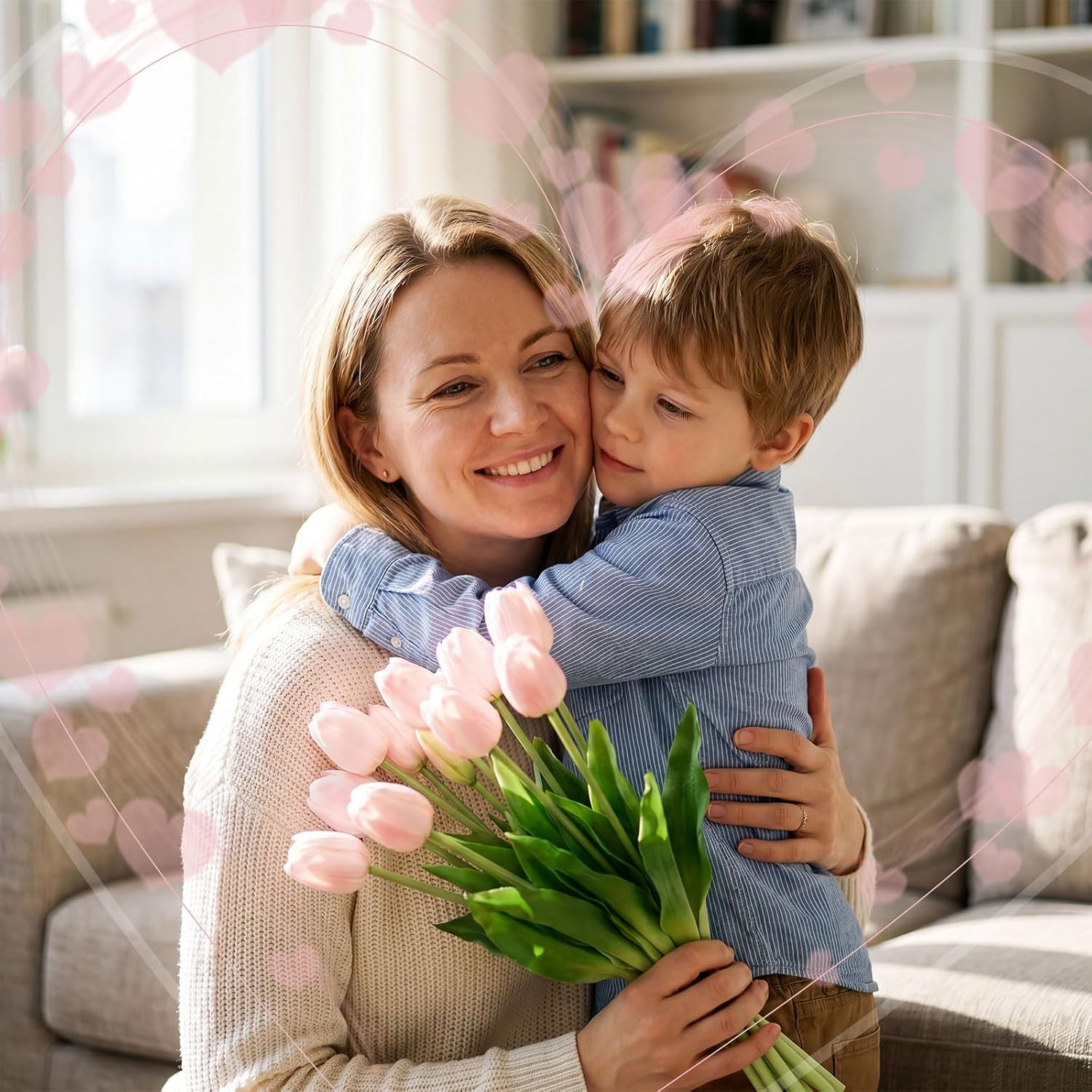 60 Pcs Pink Artificial Tulips Flowers Bouquet Bulk, Fake Tulips15.8″ Realistic S