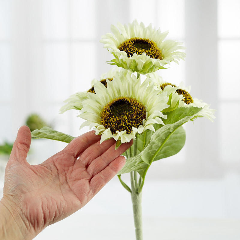 Factory Direct Craft Cream Realistic Artificial Sunflower Sprays | Set of 3