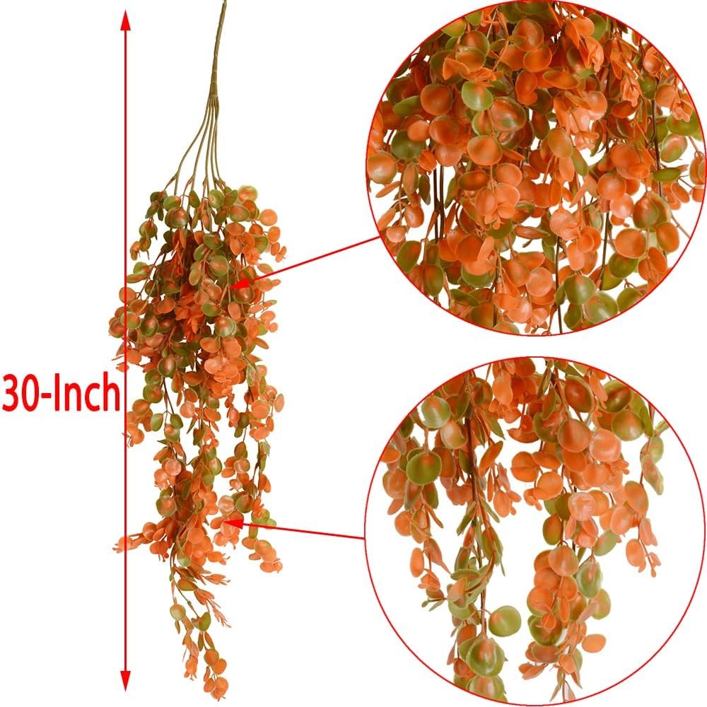 2pcs Artificial Hanging Fall Plants Fake Hanging Plant Faux Eucalyptus Leaf Gree