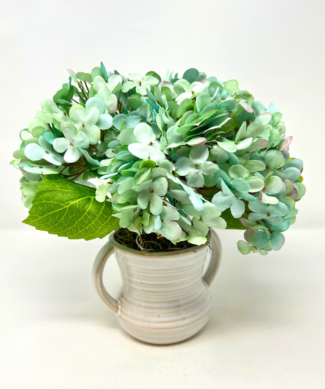 9″ Small Artificial Blue-Green Turquoise HYDRANGEA faux Silk flowers in White 2-