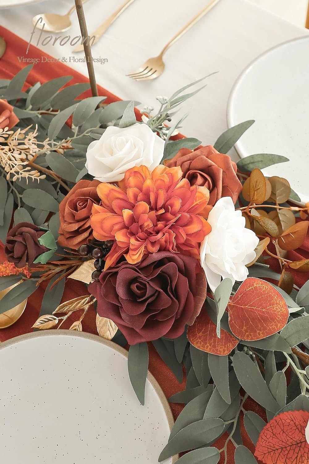 6ft Artificial Eucalyptus Garland with Flowers Fake Greenery Burnt Orange Faux