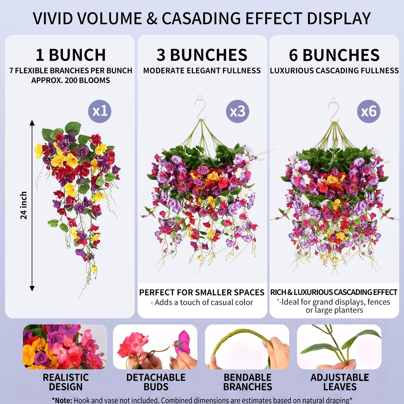 Artificial Flowers for Outdoors UV Resistant, 3 PCS Hanging Hibiscus Flowers …