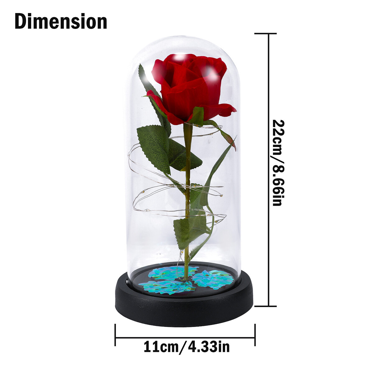 Crystal Galaxy Rose Flower Glass Dome 20 LED Lights Gift for Girlfriend Mom Wife