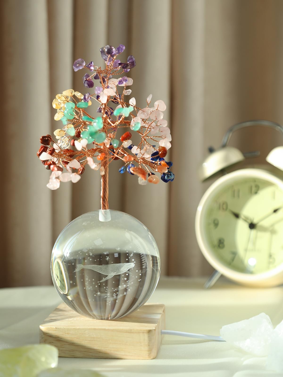 3D Whale Crystal Tree Of Life 7 Chakra Healing Night Light Office Desk Decor